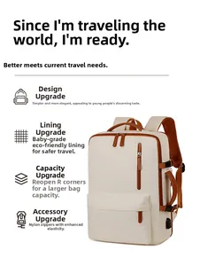 Detail view of Oxford fabric business backpack with S-shaped straps and USB port