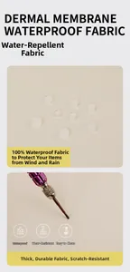 Macro shot showing waterproof oxford fabric with water droplets and scratch-resistant texture