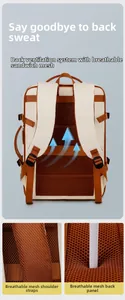 Detail of breathable sandwich mesh back panel and air cooling system on backpack