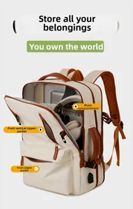 Detailed view of 15.6 inch laptop backpack compartments and Oxford fabric texture