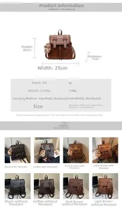 Detailed size specifications for the PU leather backpack with 25x25x11cm dimensions