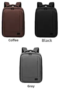 Business laptop backpacks shown in coffee, black and gray with water-resistant fabric