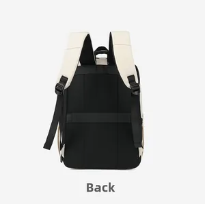 Detailed back view of backpack showing breathable mesh padding and ergonomic shoulder straps