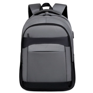 Business laptop backpack in grey and black with USB port and padded shoulder straps