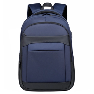 Business laptop backpack in navy blue with USB port and ergonomic breathable straps