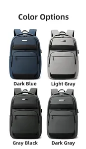 Cuadrícula detallada de bolsos de pecho oxford con puertos USB en marino, gris claro y negro