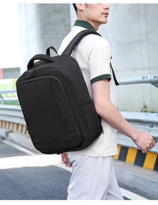 Detail view of durable waterproof nylon backpack with padded straps and side pockets