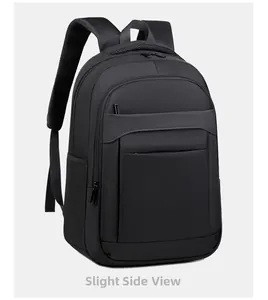 Side view of black waterproof business laptop backpack with breathable mesh S-straps