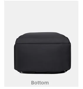 Detailed view of the thick bottom and flat stitching of the black laptop backpack