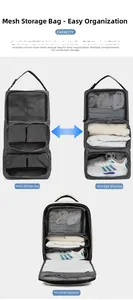Detail view of a gray three-layer mesh organizer bag for large capacity backpacks