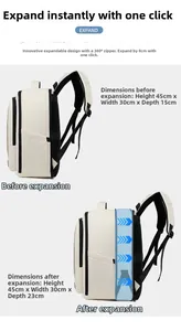Detailed comparison of expandable travel backpack increasing from 15cm to 23cm depth