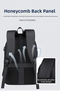 Detail of breathable honeycomb back panel and ergonomic padded straps for laptop backpack