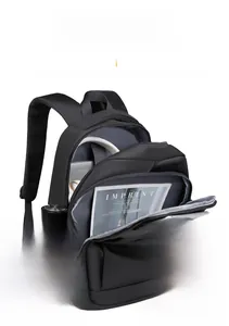 Detail view of laptop backpack featuring dedicated tablet sleeve and organized storage