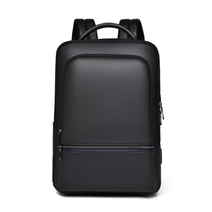 Men Business Backpack PU Leather Litchi Grain Waterproof Large Capacity Commuting Travel Bag With USB Port Luggage Strap Laptop Bag