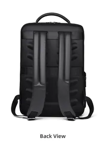Ergonomic back view of a black business laptop backpack with padded shoulder straps