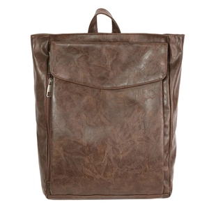 Sac à dos vintage en similicuir marron avec poche à rabat et design rectangulaire rétro