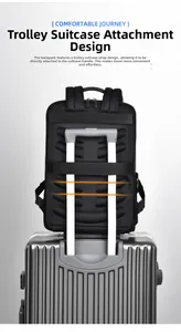 Detail of ergonomic back panel with trolley sleeve for business travel backpack
