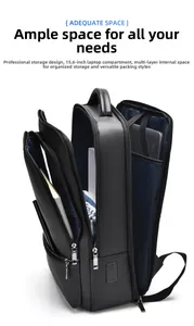 Detail view of large capacity 15.6 inch laptop backpack with multi-layer compartments
