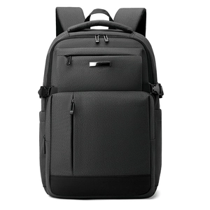 Vue frontale d'un sac à dos d'affaires pour ordinateur portable gris foncé étanche