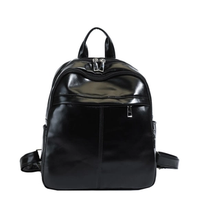 Glossy black lightweight multi-functional backpack with front zipper and side pockets