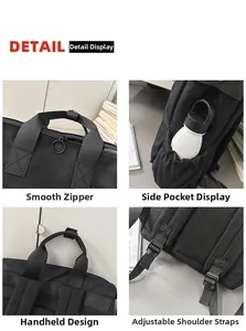 Vue détaillée du sac à dos avec des fermetures éclair fluides et des poches latérales pratiques