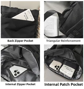 Détail des bretelles renforcées et des poches de rangement du sac à dos noir polyvalent