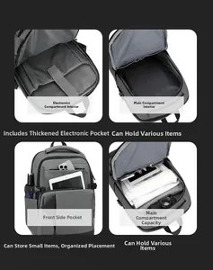 Détails du compartiment pour ordinateur et de la capacité de rangement du sac à dos gris de bureau