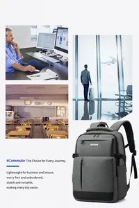 Dettagli dello zaino porta PC grigio scuro con spallacci ergonomici e tasche multiple