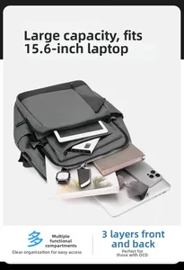 Vue interne d'un sac à dos pour ordinateur 15,6 pouces avec compartiments de rangement