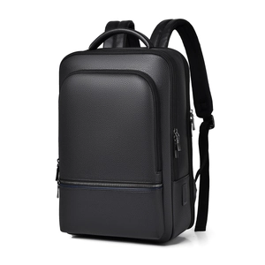 Waterproof black pebbled leather business backpack with large capacity and USB port