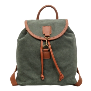 Large capacity matte leather backpack in dark green with brown trim and metal clasp