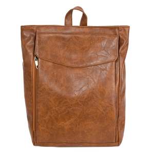 Vintage dark brown faux leather backpack with front flap pocket and a minimalist urban design