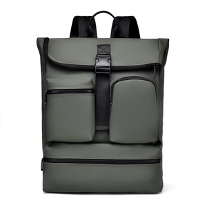 Army green waterproof business backpack with large capacity and multi-pocket utility design