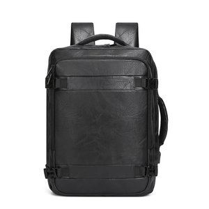 Men Business Backpack PU Leather Large Capacity USB Charging Port Laptop Bag Travel Commute Professional Waterproof
