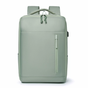 Business laptop backpack in light green with USB charging port and breathable mesh straps