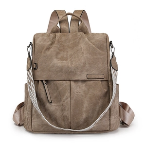 Zaino taupe minimalista da donna con grande capacità e tracolla con motivo etnico chic