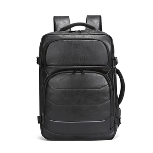 Black business travel backpack with 17-inch laptop compartment and USB port