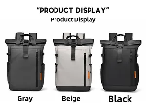Trois sacs à dos extensibles en gris, beige et noir avec fermeture à boucle enroulable