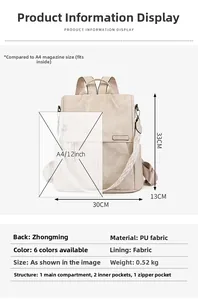 Dettaglio dello zaino in PU bianco crema con dimensioni 30x33x13cm e struttura interna