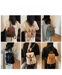 Collage of six chic frosted commute backpacks in various colors shown on models