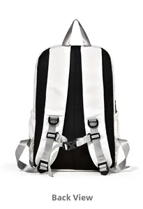 Detail view of the breathable mesh back panel and adjustable chest straps on travel backpack