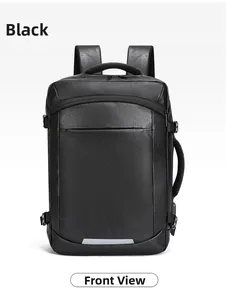 Detail of waterproof PU leather business backpack with USB port and reflective strip