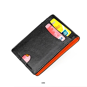 Slim genuine leather wallet with RFID blocking and orange interior card slot detail