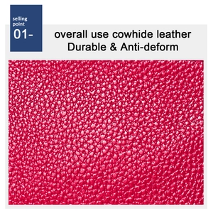 Detail of red genuine leather showing lychee texture, durable and anti-deform surface
