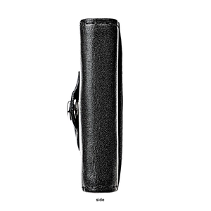 Side view of black pebble grain leather wallet with RFID blocking and AirTag slot