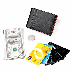 Slim genuine leather wallet with RFID protection and integrated AirTag slot feature