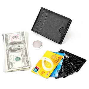 Slim genuine leather wallet with AirTag holder, RFID protection and card slots