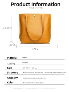 Spécifications de taille et détails des matériaux pour le sac cabas en cuir marron jaune