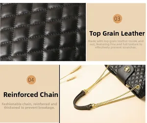 Detailaufnahme der schwarzen Leder-Steppung und goldenen Beschläge der Kettenschultertasche