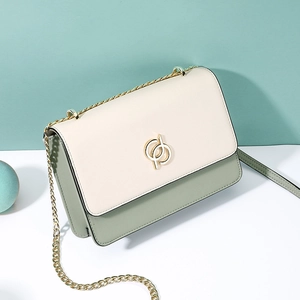 Sac à rabat minimaliste en cuir vert et blanc avec bandoulière chaîne dorée